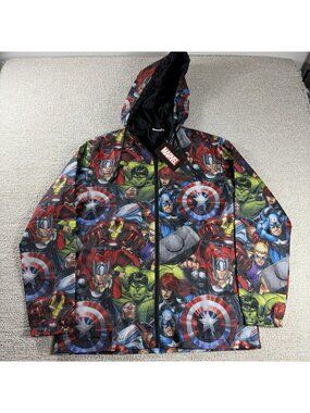 Marvel Avengers All Over Print Windbreaker Jacket Multicolor Men’s Size Medium